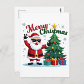 vrolijk kerstfeest | Santa & Tree Design Briefkaart (Voorkant / Achterkant)