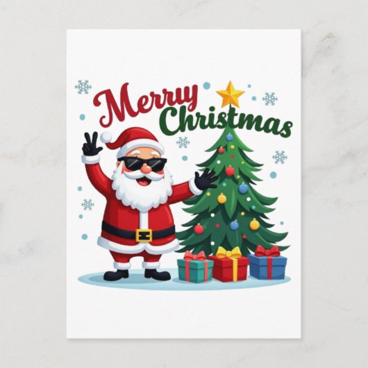 vrolijk kerstfeest | Santa & Tree Design Briefkaart (Voorkant)