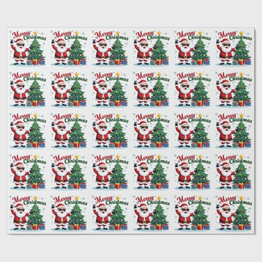 vrolijk kerstfeest | Santa & Tree Design Cadeaupapier (Vlak)