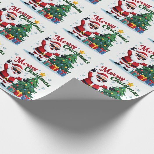 vrolijk kerstfeest | Santa & Tree Design Cadeaupapier (Hoek)
