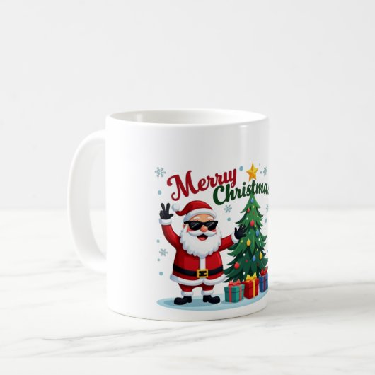 vrolijk kerstfeest | Santa & Tree Design Koffiemok (Voorkant links)