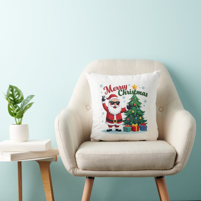 vrolijk kerstfeest | Santa & Tree Design Kussen (Stoel)