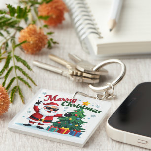 vrolijk kerstfeest Santa & Tree Design Sleutelhanger