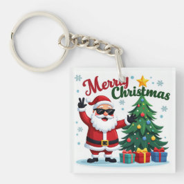 vrolijk kerstfeest | Santa & Tree Design Sleutelhanger