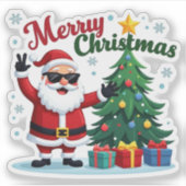 vrolijk kerstfeest | Santa & Tree Design Sticker (Voorkant)