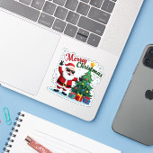 vrolijk kerstfeest | Santa & Tree Design Sticker (Laptop met iPhone)