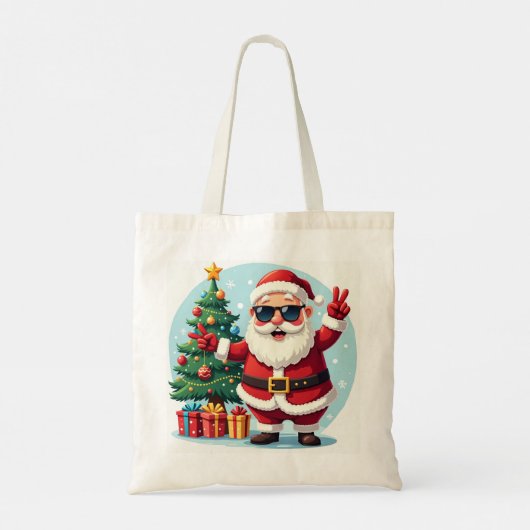vrolijk kerstfeest | Santa & Tree Design Tote Bag (Achterkant)