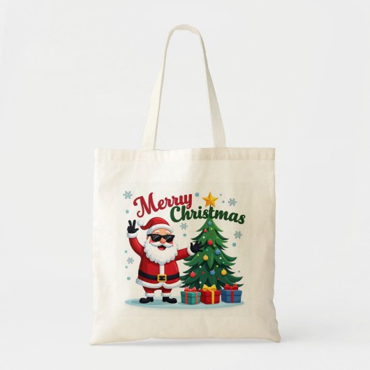 vrolijk kerstfeest | Santa & Tree Design Tote Bag (Voorkant)