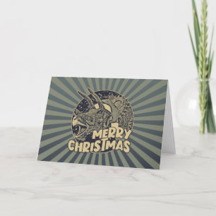 Vrolijk Kerstfeest Santa Triceratops Dinosaur Feestdagen Kaart