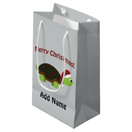 Vrolijk kerstfeest! Santa Turtle Klein Cadeauzakje (Voorkant Gekanteld)