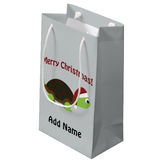 Vrolijk kerstfeest! Santa Turtle Klein Cadeauzakje (Achterkant Gekanteld)