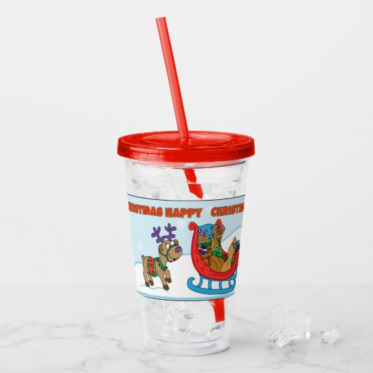 Vrolijk kerstfeest Santa's rendieren Acryl Drinkbeker (Voorkant ijs)