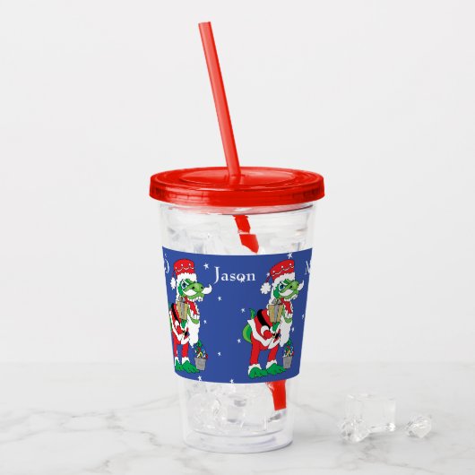 Vrolijk Kerstfeest SantaSaurus Acryl Drinkbeker (Voorkant ijs)