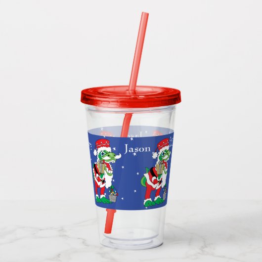 Vrolijk Kerstfeest SantaSaurus Acryl Drinkbeker (Achterkant)