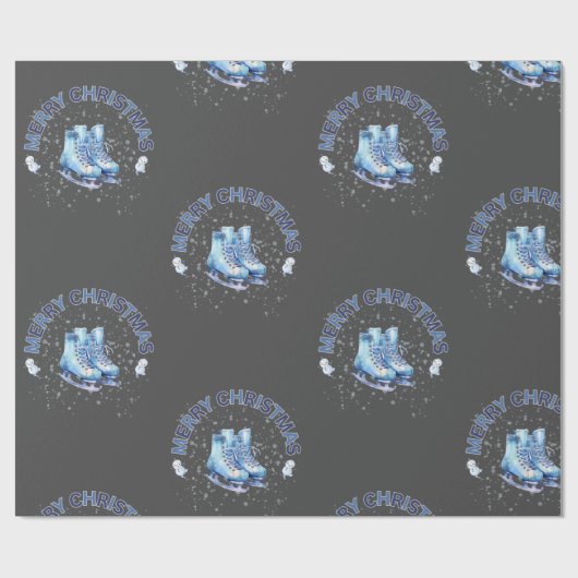 Vrolijk kerstfeest, schaatsen cadeaupapier (Vlak)