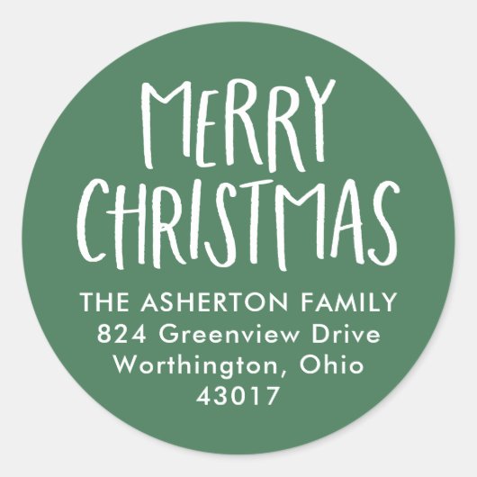 Vrolijk kerstfeest schattig eenvoudig groen retour ronde sticker (Voorkant)