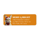 vrolijk kerstfeest! Schattig, Konijn, Santa Hat Etiket (Voorkant)