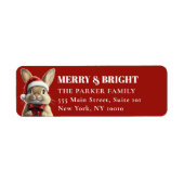 vrolijk kerstfeest! Schattig, Konijn, Santa Hat Etiket (Voorkant)