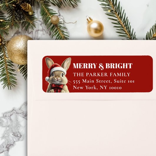 vrolijk kerstfeest! Schattig, Konijn, Santa Hat Etiket