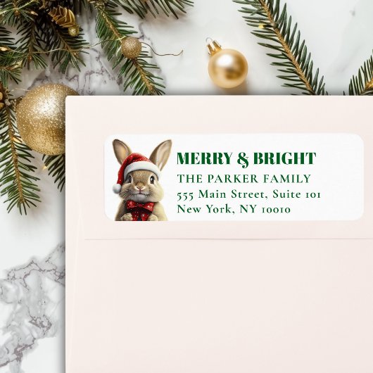vrolijk kerstfeest! Schattig, Konijn, Santa Hat Etiket