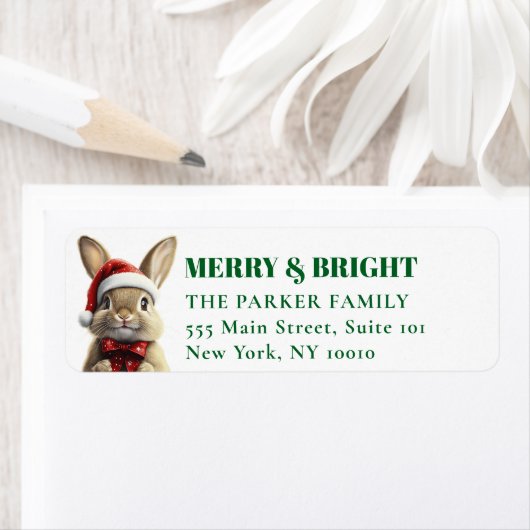 vrolijk kerstfeest! Schattig, Konijn, Santa Hat Etiket (Insitu)
