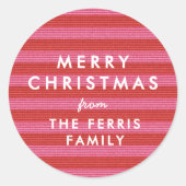 Vrolijk Kerstfeest schattig rood roze streep cadea Ronde Sticker (Voorkant)