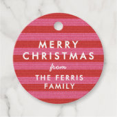 Vrolijk Kerstfeest schattig rood roze streep vakan Bedankjes Labels (Voorkant)