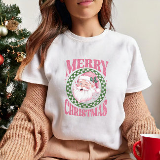Vrolijk Kerstfeest schattig Santa Pink retro glitt T-shirt
