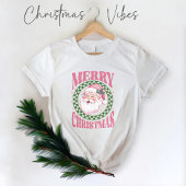 Vrolijk Kerstfeest schattig Santa Pink retro glitt T-shirt