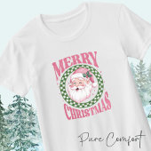 Vrolijk Kerstfeest schattig Santa Pink retro glitt T-shirt