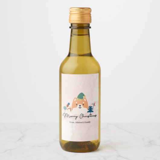 Vrolijk kerstfeest schattig Shiba hond cadeau labe Wijn Etiket (Voorkant)