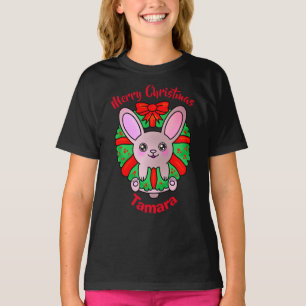 Vrolijk kerstfeest Schattige Baby Bunny in Krans T-shirt
