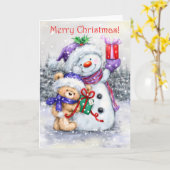 Vrolijk kerstfeest, Schattige beer Knuffelen met S Kaart (Gele Bloem)