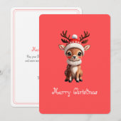 Vrolijk kerstfeest, Schattige Cartoon hert, rode k Feestdagenkaart (Voorkant / Achterkant)