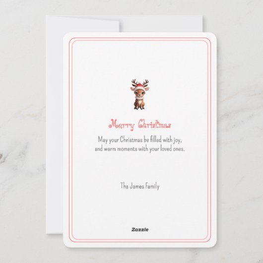Vrolijk kerstfeest, Schattige Cartoon hert, rode k Feestdagenkaart (Achterkant)
