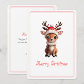Vrolijk kerstfeest, Schattige Cartoon hert, witte  Feestdagenkaart (Voorkant / Achterkant)