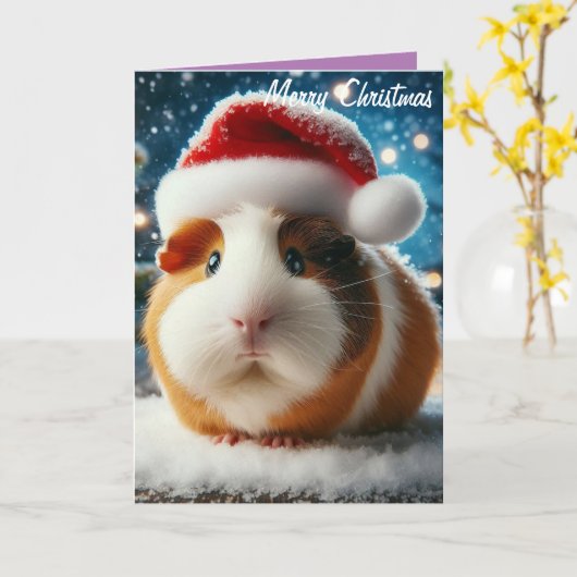 Vrolijk kerstfeest Schattige cavia met kerstmuts Kaart (Gele Bloem)