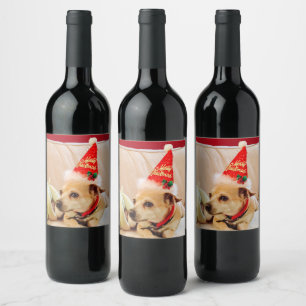 Vrolijk kerstfeest Schattige Chihuahua Dog Wijn Etiket