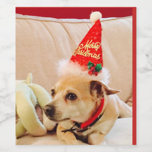 Vrolijk kerstfeest Schattige Chihuahua Dog Wijn Etiket (Enkel label)