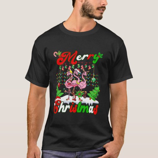 Vrolijk Kerstfeest Schattige Flamingo Liefde Boer  T-shirt (Voorkant)
