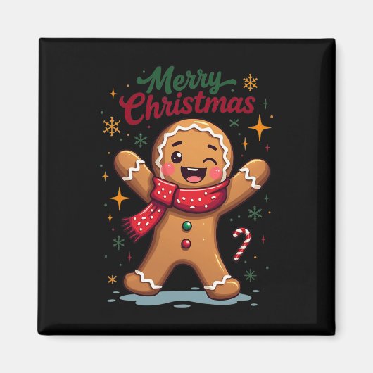 Vrolijk Kerstfeest Schattige Gingerbread Man Holid Magneet (Voorkant)