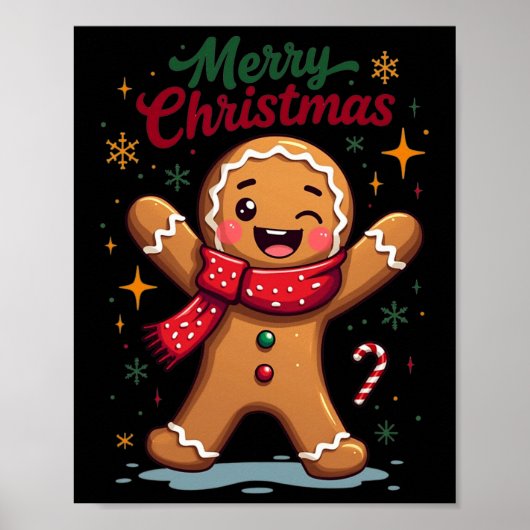 Vrolijk Kerstfeest Schattige Gingerbread Man Holid Poster (Voorkant)
