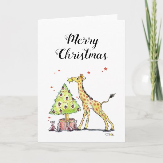 Vrolijk kerstfeest (schattige giraffe kerstboom) kaart (Voorkant)