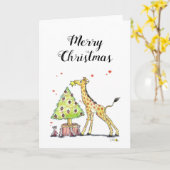Vrolijk kerstfeest (schattige giraffe kerstboom) kaart (Gele Bloem)