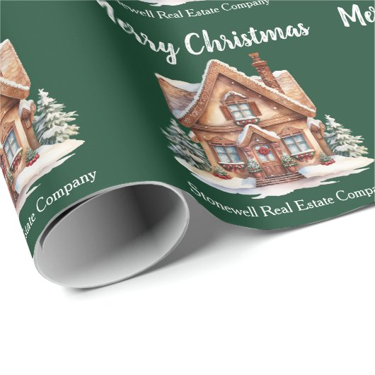 Vrolijk Kerstfeest Schattige Green Realtor Custom Cadeaupapier (Rol Hoek)