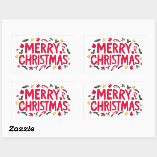 Vrolijk Kerstfeest Schattige Hand-Drawn CUSTOM Rechthoekige Sticker (Vel)