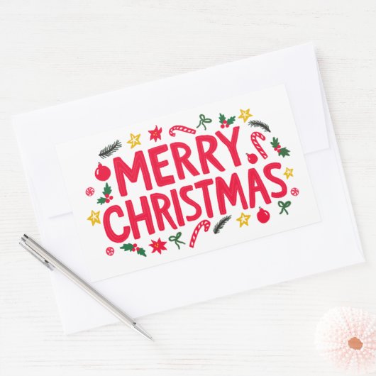 Vrolijk Kerstfeest Schattige Hand-Drawn CUSTOM Rechthoekige Sticker (Envelop)