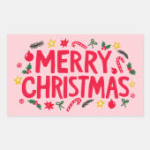 Vrolijk Kerstfeest Schattige Hand-Drawn CUSTOM Rechthoekige Sticker (Voorkant)