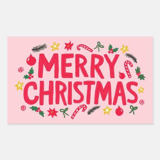 Vrolijk Kerstfeest Schattige Hand-Drawn CUSTOM Rechthoekige Sticker (Voorkant)