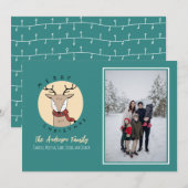 Vrolijk Kerstfeest Schattige Herten Familie Foto Feestdagenkaart (Voorkant / Achterkant)